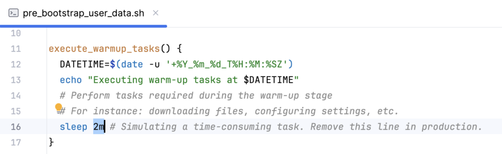 Warm-up tasks executed during EC2 instance initialization in the Warm Pool