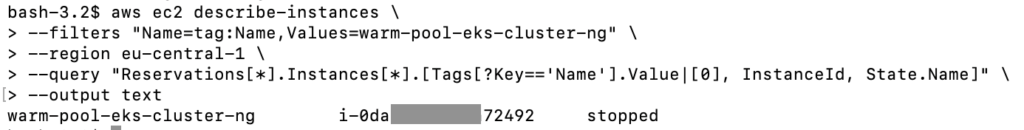 Worker node in stopped state inside the Warm Pool